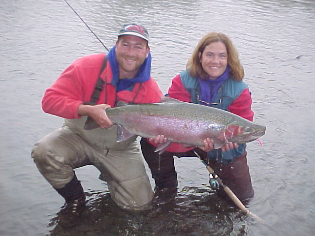 Bob & Corey with another one of Fishgal's jumbo steelies!
