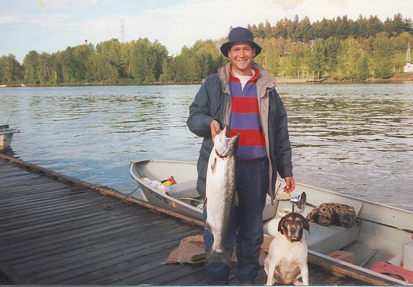 Bob and his old fishing parther, the original Posh with a Willamette River springer from under the Sellwood bridge.