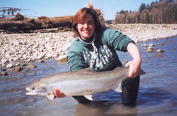 Corey with a pretty hen steelhead from the "River of Fred".