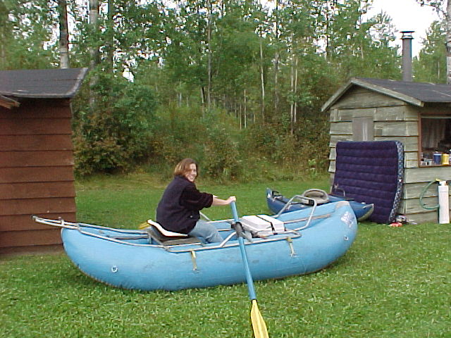A nice safe place for Corey to work on her rowing skills, the lawn between cabins 7 and 8!
