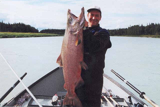 Bob gets his picture op with a fine Kasilof king caught by one of our guests.