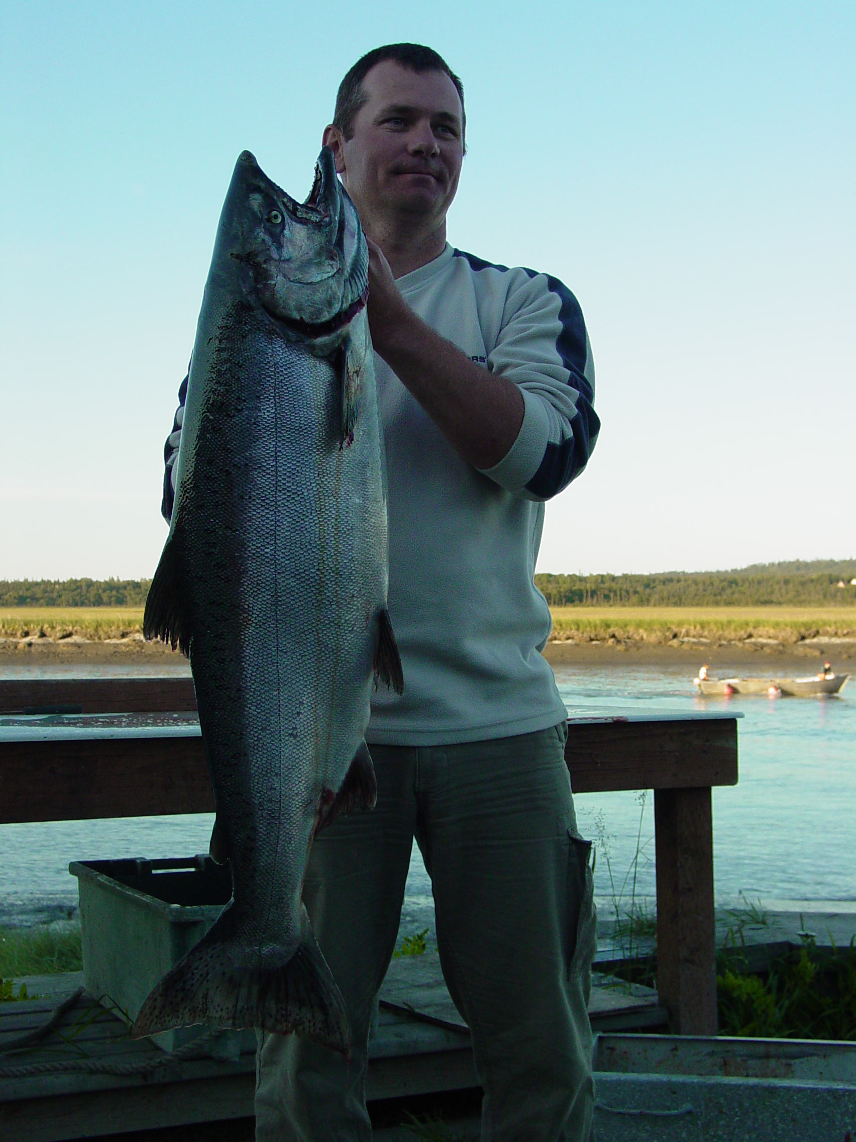 Paul came all the way from England to try his hand and some Kasilof River salmon fishing and finds a nice king that outweighs hi