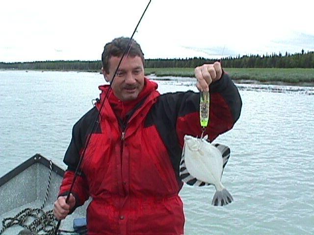 Not quite what we were looking for - a starry flounder implaes itself on a kwikfish.