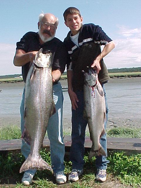 One of regulars, Bob Riley and grandson with some Kasilof kings.