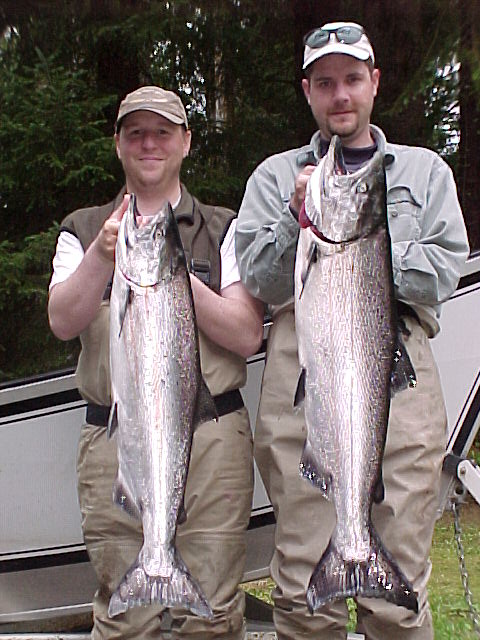 Jo-Jo and Kent with a load of groceries: spring chinook.