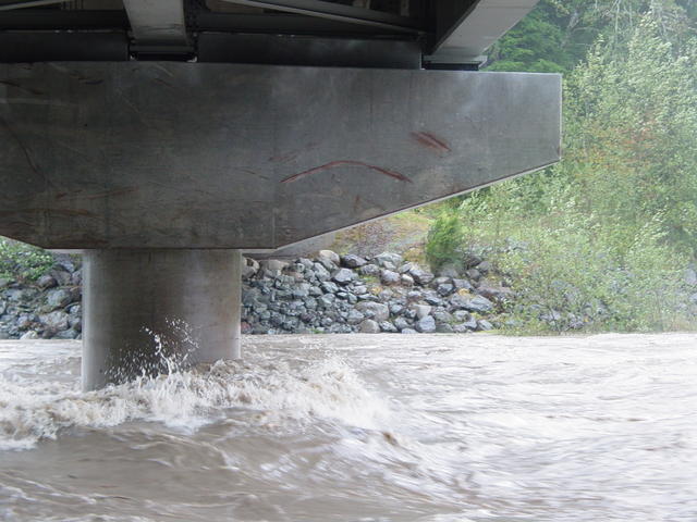 Extreme high water ... notice tree scars on bridge girders.