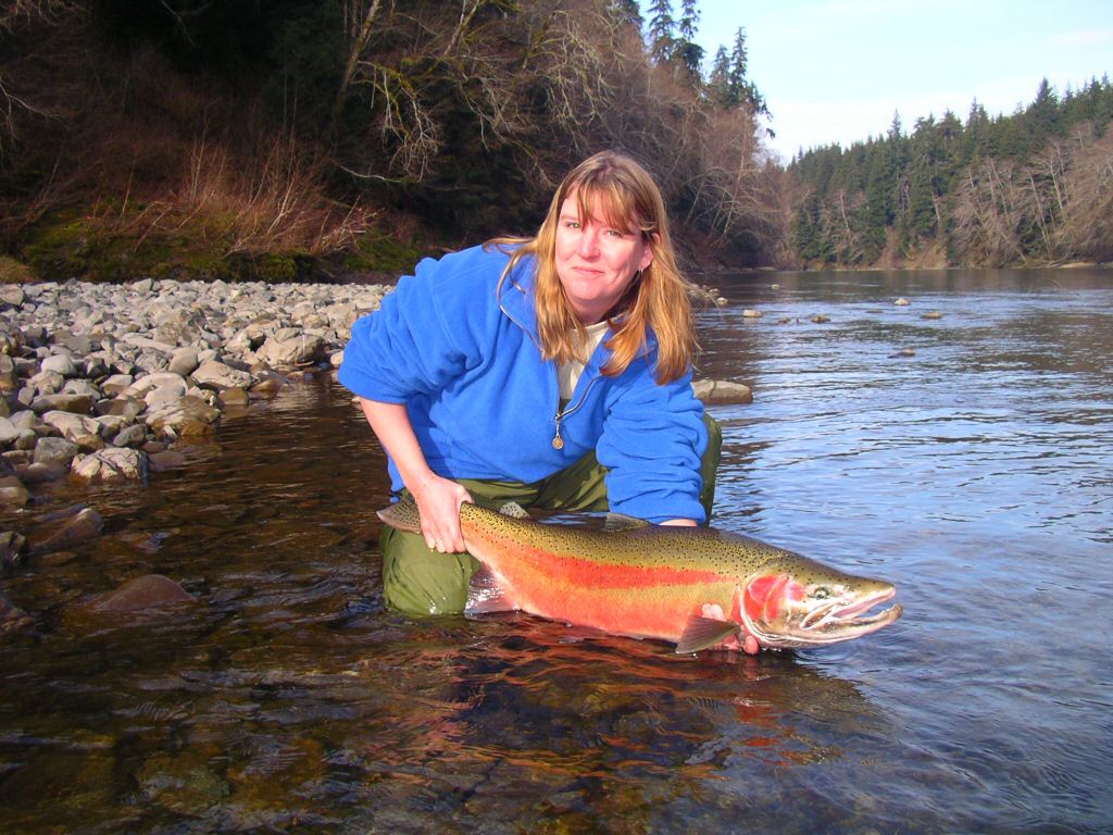 Sue with a trophy Bogachiel River steelhead.