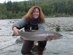 Corey with her first-ever steelhead on the flyrod :)